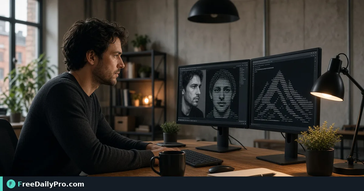 Person using Ascii Art Generator on a laptop for a real developer docs task