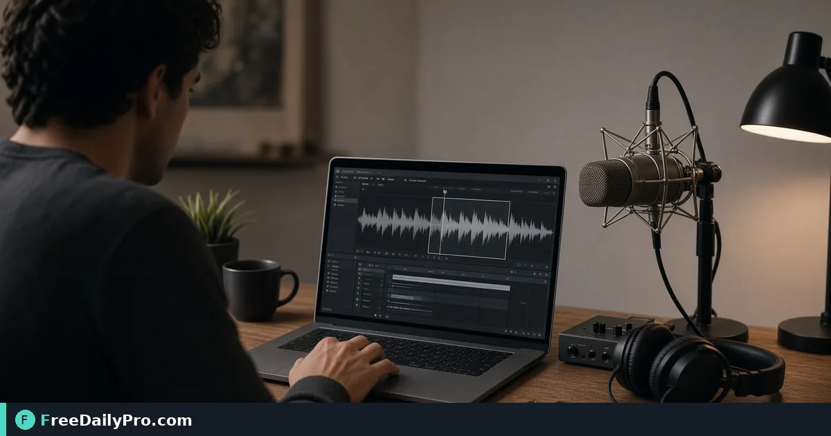 Person using Audio Trimmer on a laptop for a real work task