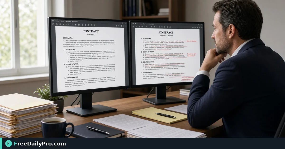 Person using Compare PDF on a laptop for a real contract review task