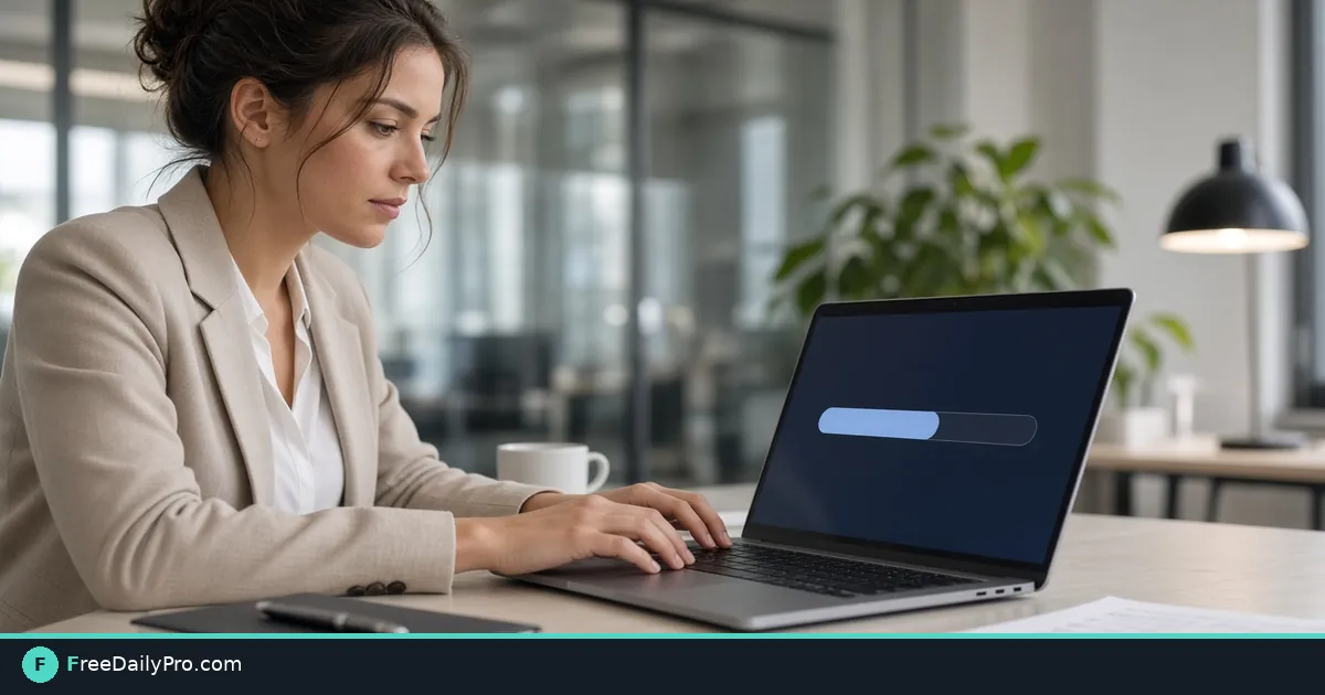 Professional reducing a large PDF file size on a laptop before upload