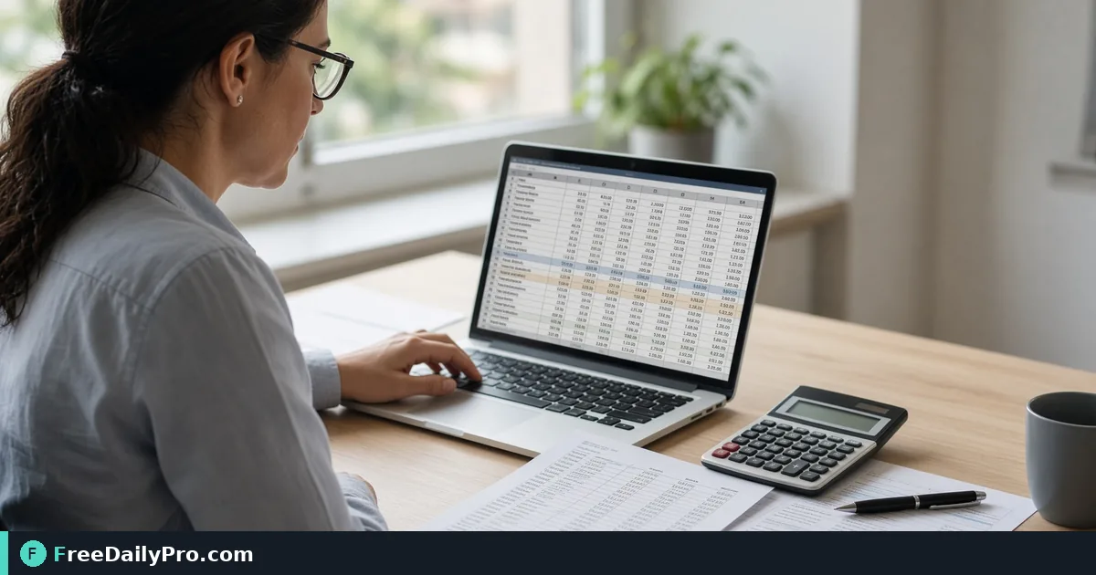 Bookkeeper converting a bank statement PDF into a spreadsheet on a laptop