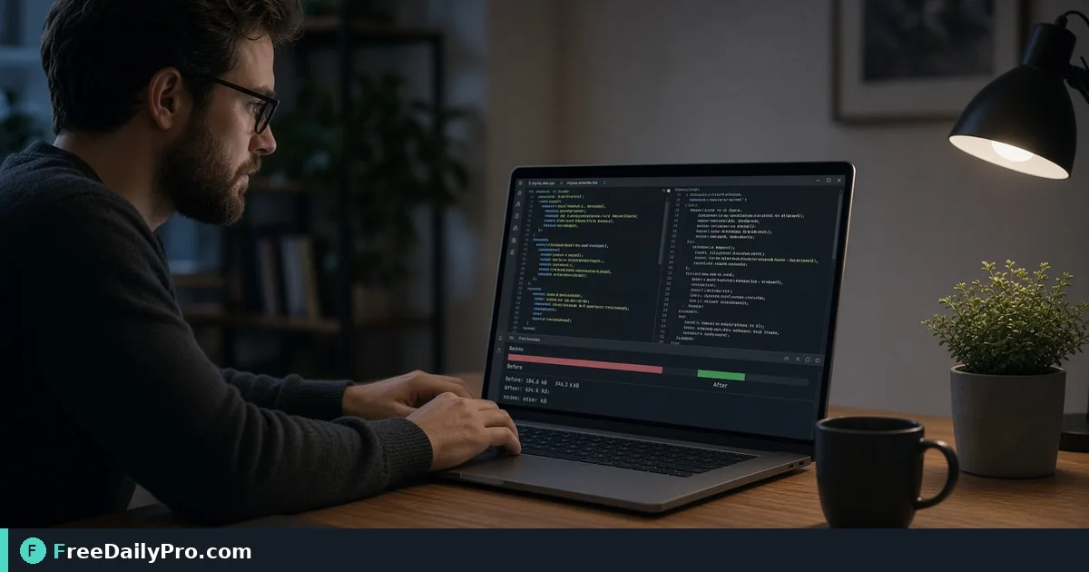 Person using CSS JS Minifier on a laptop for a real front-end deploy task