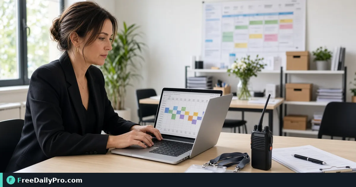 Person using Event Day Schedule on a laptop for a real event ops task
