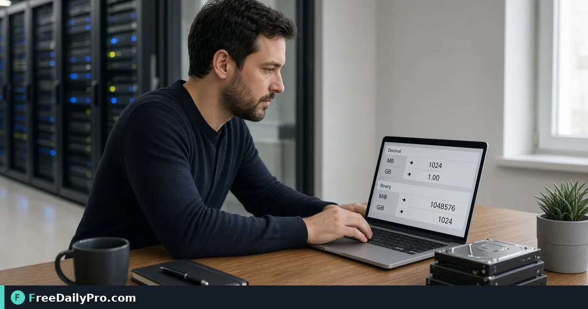 Person using File Size Converter on a laptop for a real storage quotas task