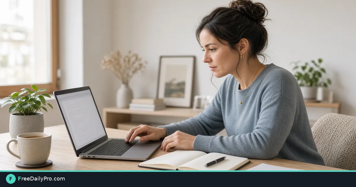 Freelancer proofreading a client proposal email at a home desk