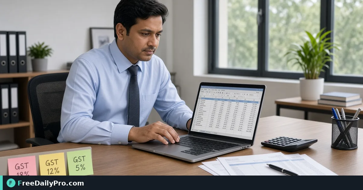 Person using GST Calculator on a laptop for a real invoicing India task