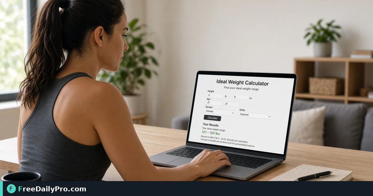 Person using Ideal Weight Calculator on a laptop for a real general fitness planning task