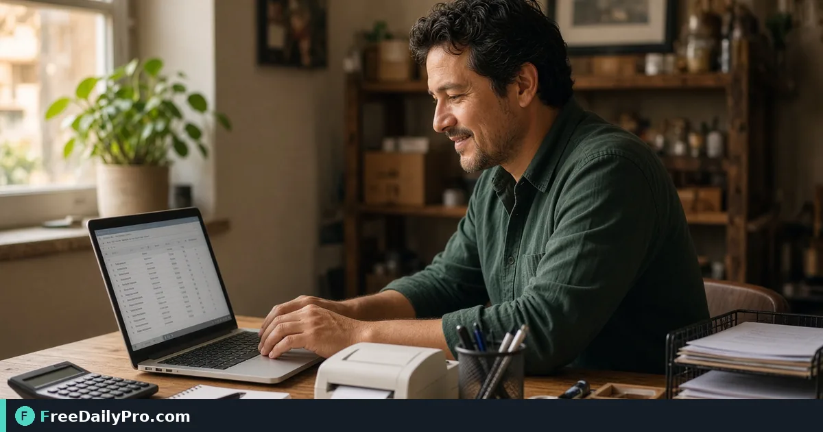 Small business owner creating a professional invoice on a laptop