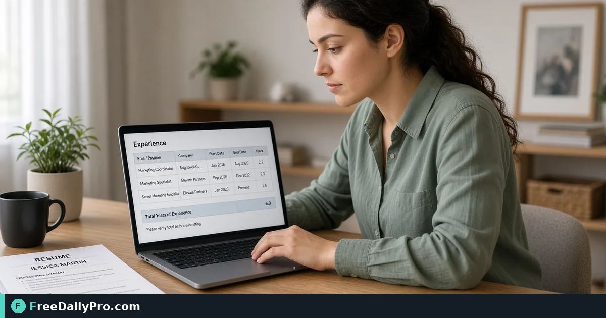 Person using Job Experience Calculator on a laptop for a real application accuracy task