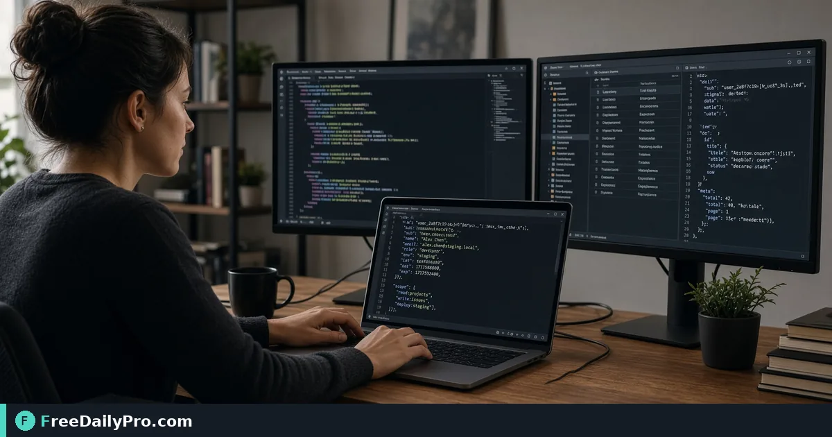 Person using JWT Decoder on a laptop for a real auth debugging task