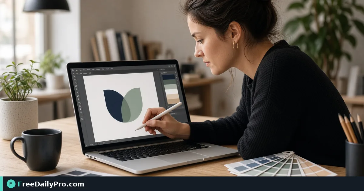 Person using Logo Maker on a laptop for a real brand starter task