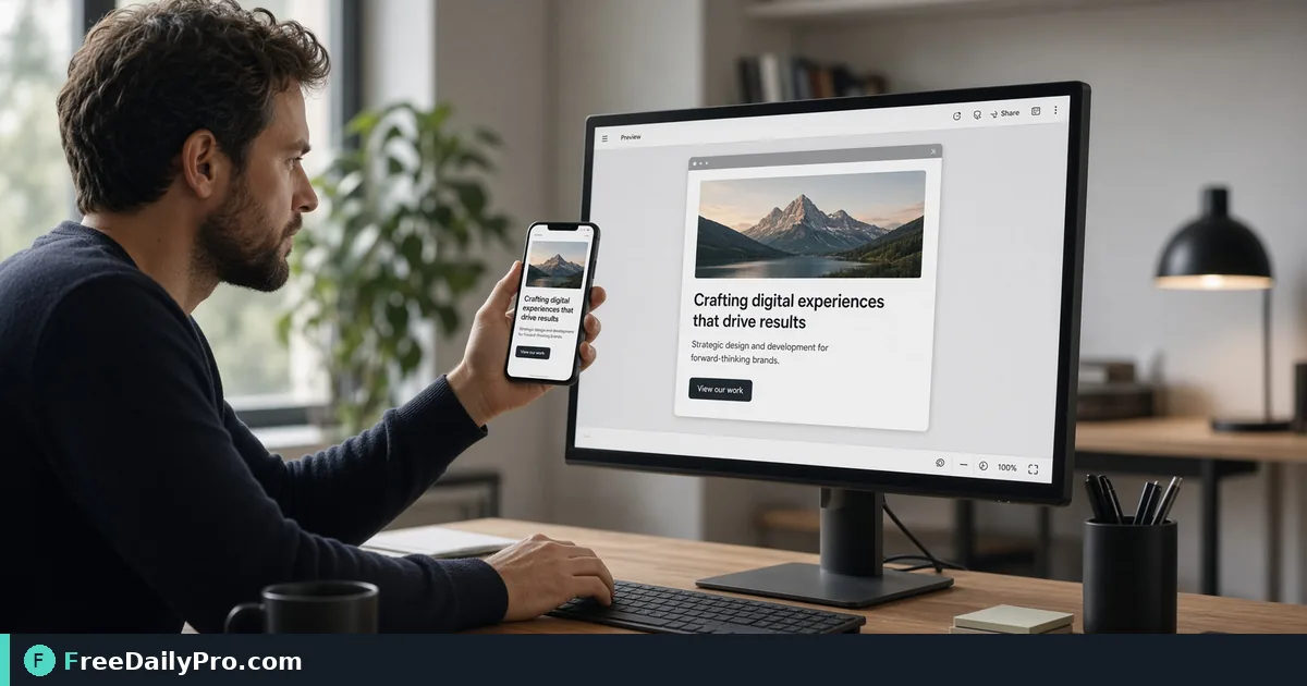 Person using Mockup Generator on a laptop for a real presentation polish task