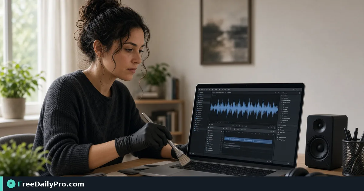 Person using Noise Remover on a laptop for a real audio cleanup task