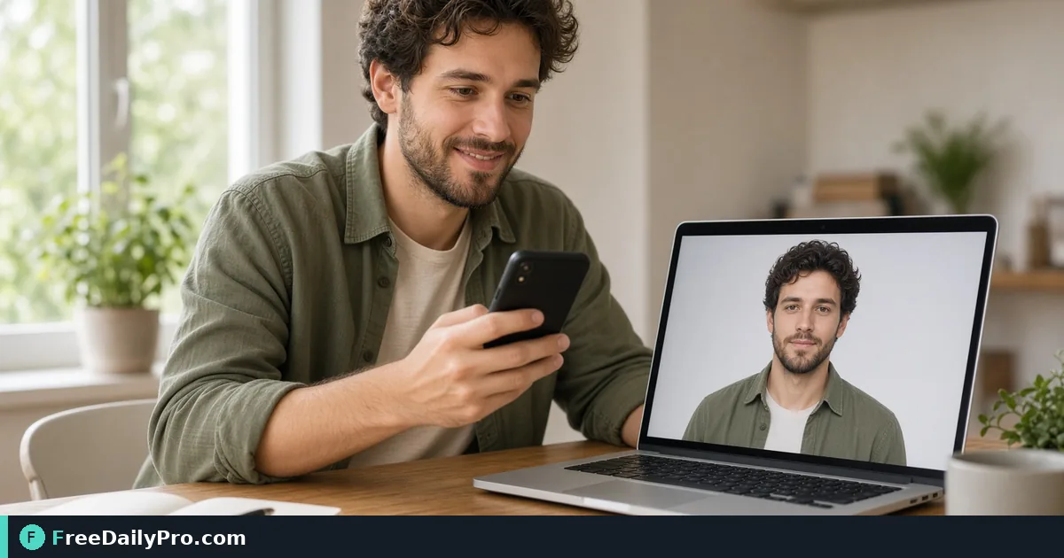 Person using Passport Photo on a laptop for a real document photo prep task