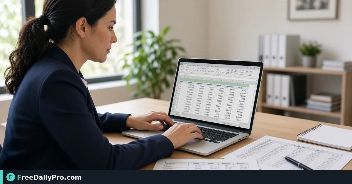 Person using PDF to Excel on a laptop for a real work task