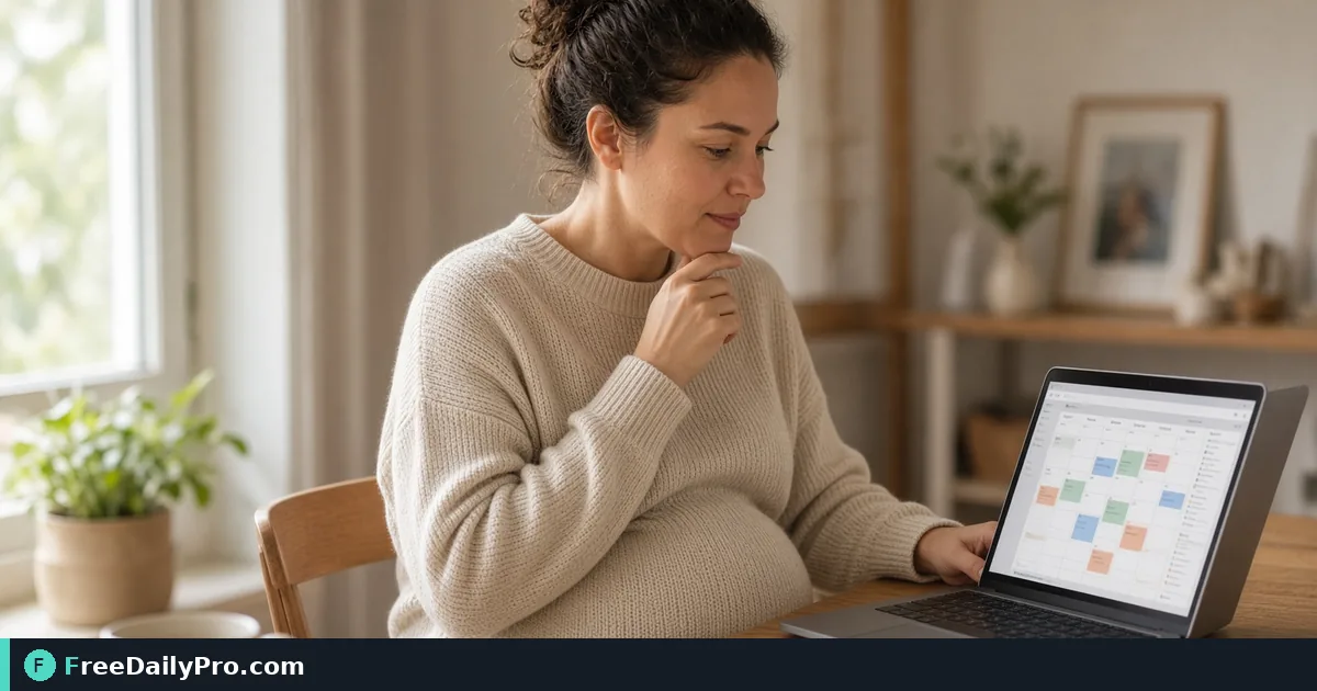 Person using Pregnancy Due Date on a laptop for a real family planning calendar task