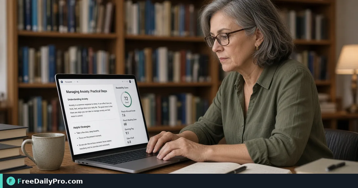 Person using Reading Level Checker on a laptop for a real editorial QA task
