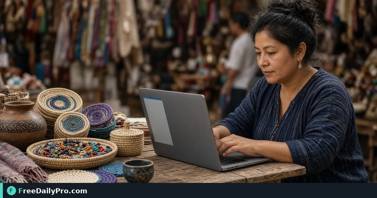 Small-business owner creating a cash-sale PDF receipt on a counter laptop