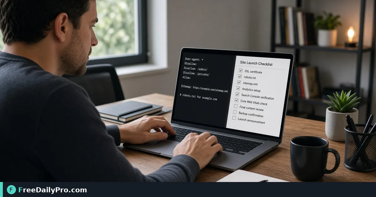 Person using Robots Sitemap on a laptop for a real SEO crawl setup task