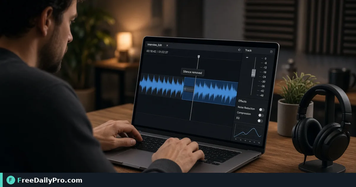 Person using Silence Remover on a laptop for a real podcast prep task