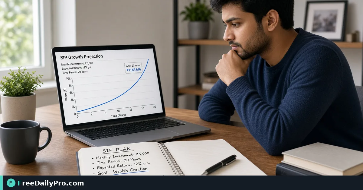 Person using SIP Calculator on a laptop for a real SIP planning task