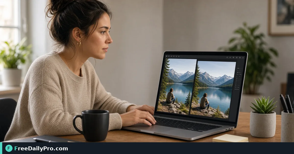 Person using Social Media Formatter on a laptop for a real social asset prep task