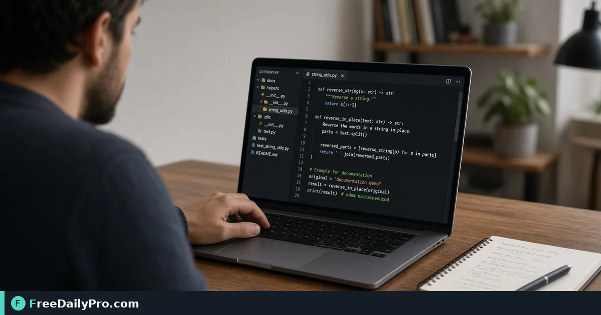Person using Text Reverser on a laptop for a real text utilities task