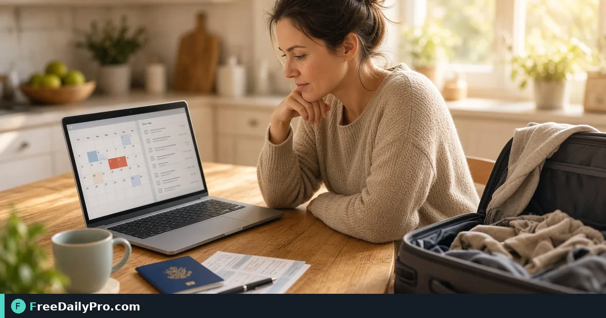 Person using Travel Countdown Planner on a laptop for a real trip prep task