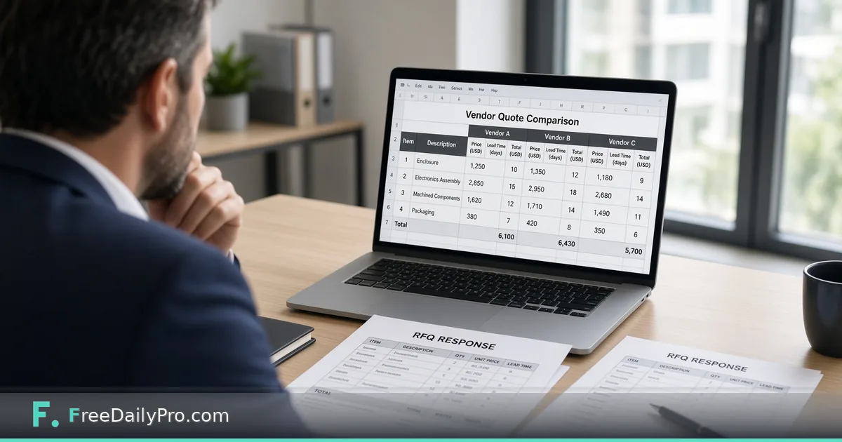 Event planner comparing three printed caterer quotes beside a laptop with a ranked comparison