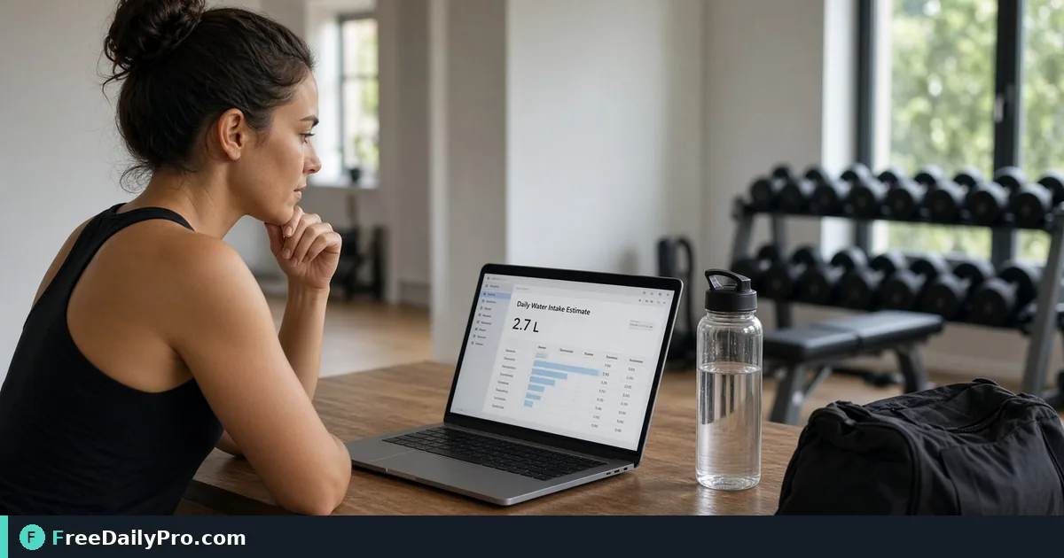 Person using Water Intake Calculator on a laptop for a real hydration planning task