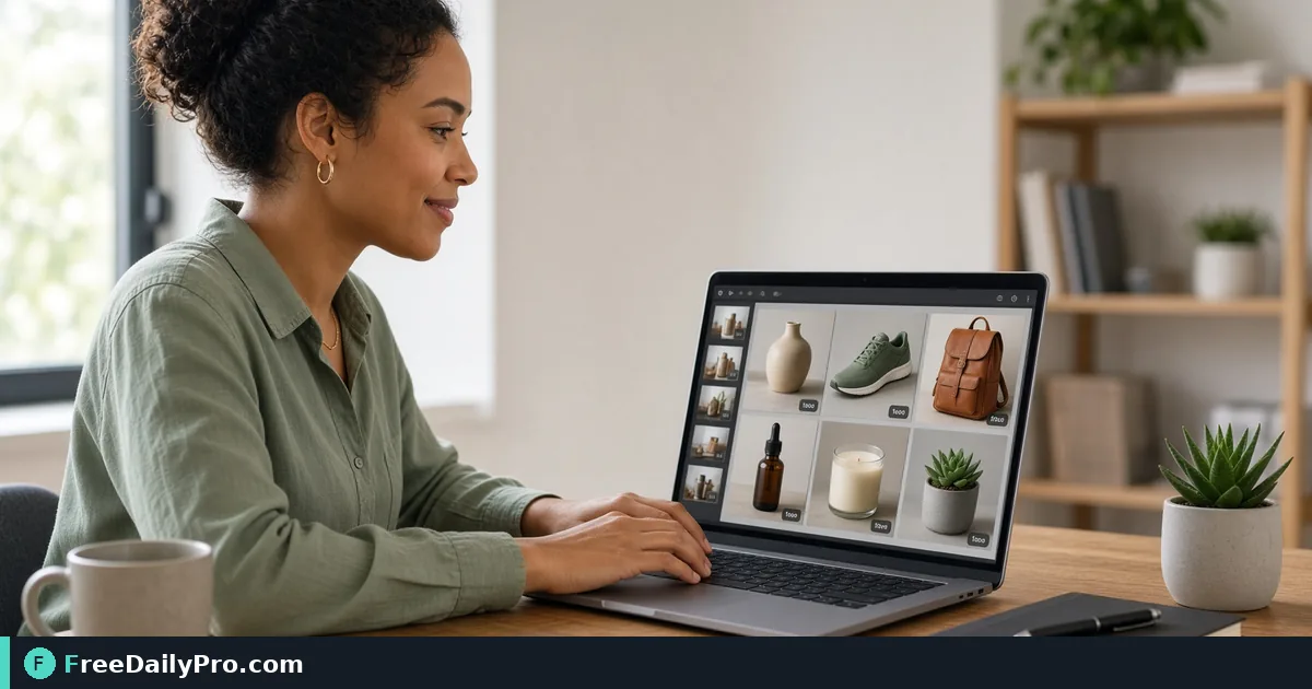 Person using Webp Converter on a laptop for a real ecommerce image prep task